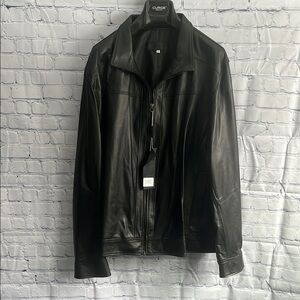 Italian Black Leather Zip Up Jacket Made by CURGÈ Mens size 2XL NWT #9